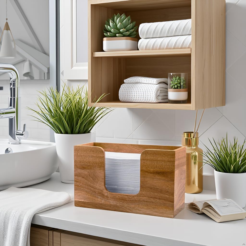 Acacia Wood Countertop Paper Towel Dispenser - Fits Multifold, C-Fold, Z-Fold, Trifold Hand Towels - Ideal for Bathroom, Kitchen & Home - Image 3