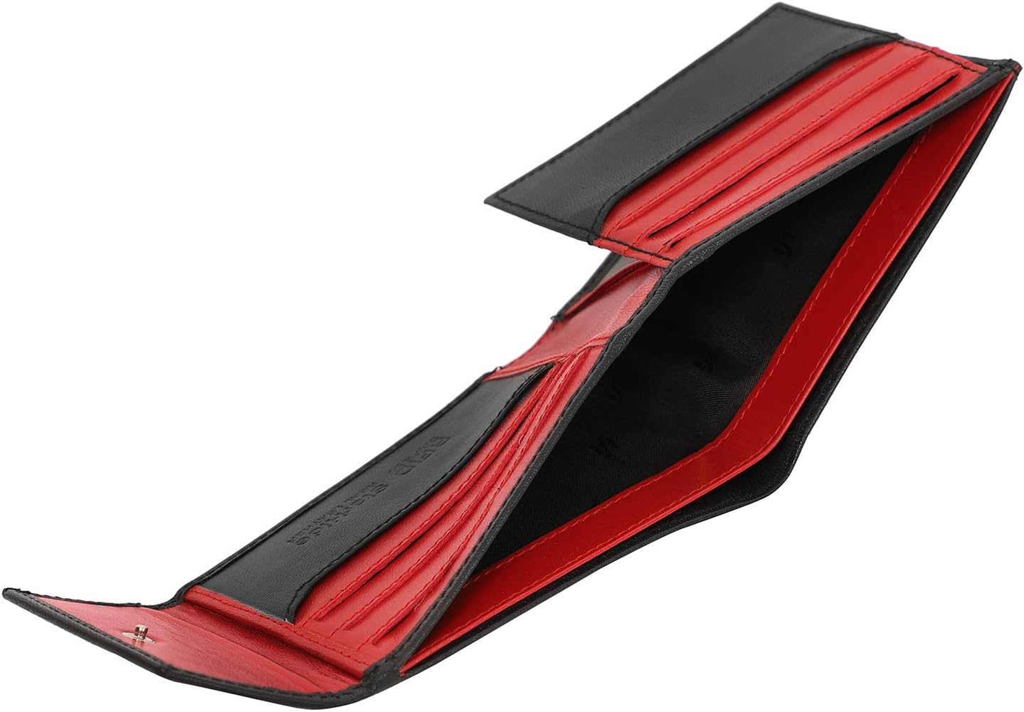 STARHIDE Mens RFID Blocking Genuine Goat Leather Wallet 620 (Black Red)