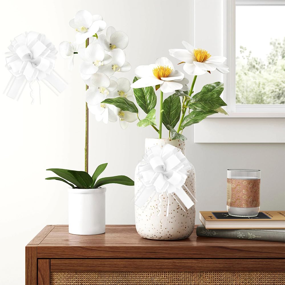 Grands Nœuds à Tirer Blancs 15cm Rubans Décoratifs pour Mariage Voiture Cadeaux