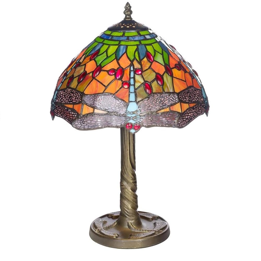 Britalia 12" Dragonfly Multicolour Tiffany Glass Vintage Dome Table Lamp - Dimensions: Height 480mm x Diameter 300mm (48cm x 30cm)