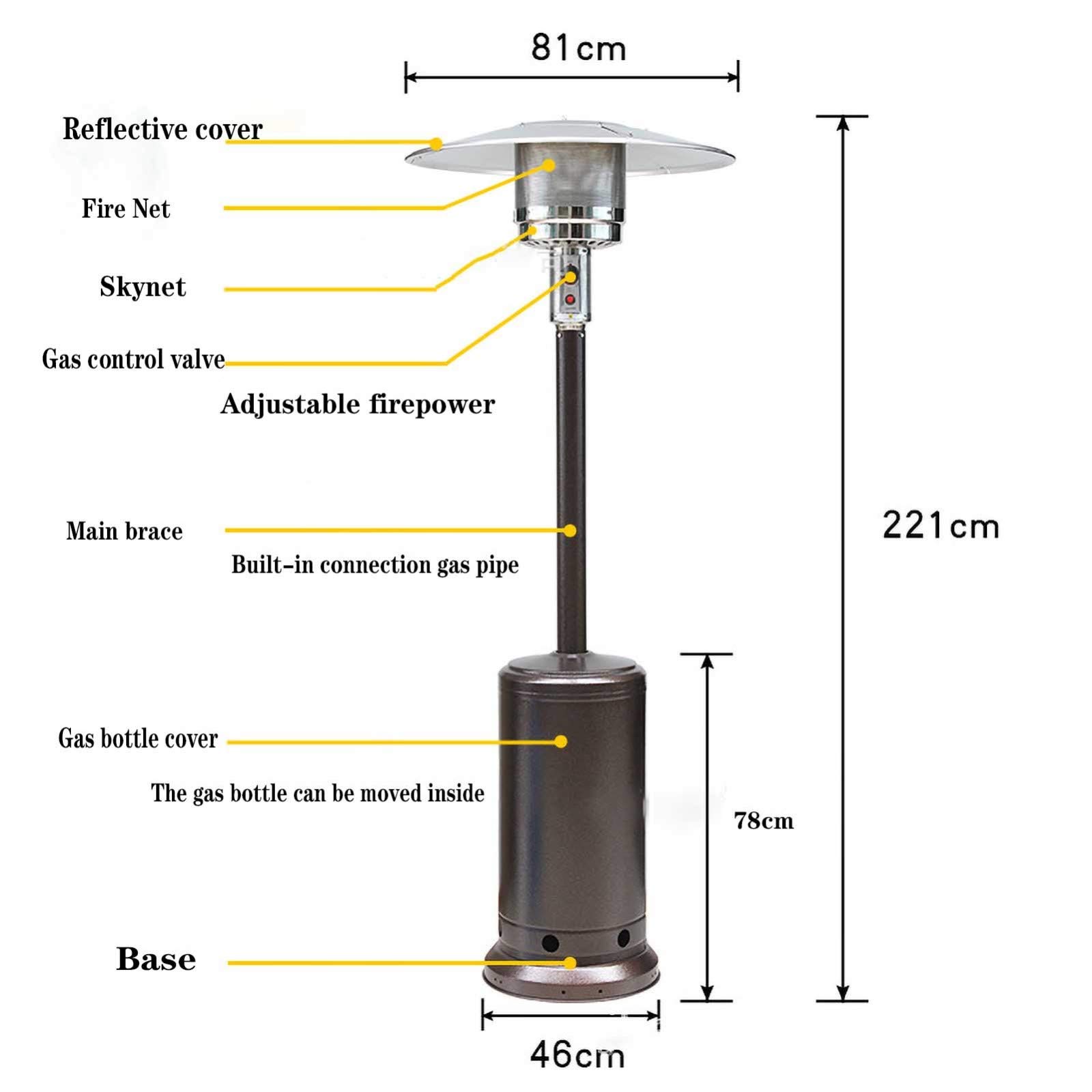 Estufa De Gas para Exterior Estufa Seta Calefactora Calefacción Exterior Termopatio De Calor 13 Kw Acero Inoxidable para terrazas, Jardines, Patios, restaurantes A