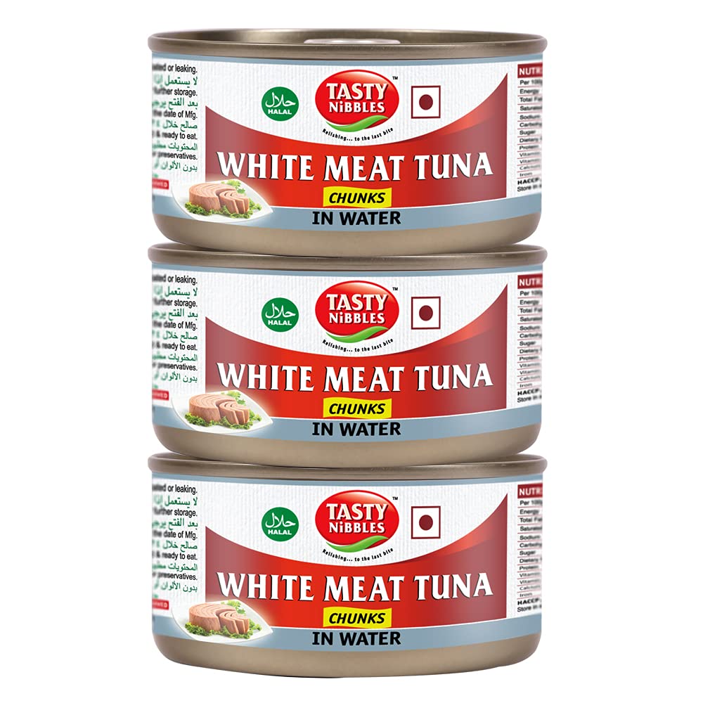 Tasty Nibbles White Meat Tuna Chunks in Water 185g X 3 (Pack of 3, 555g)-image-38
