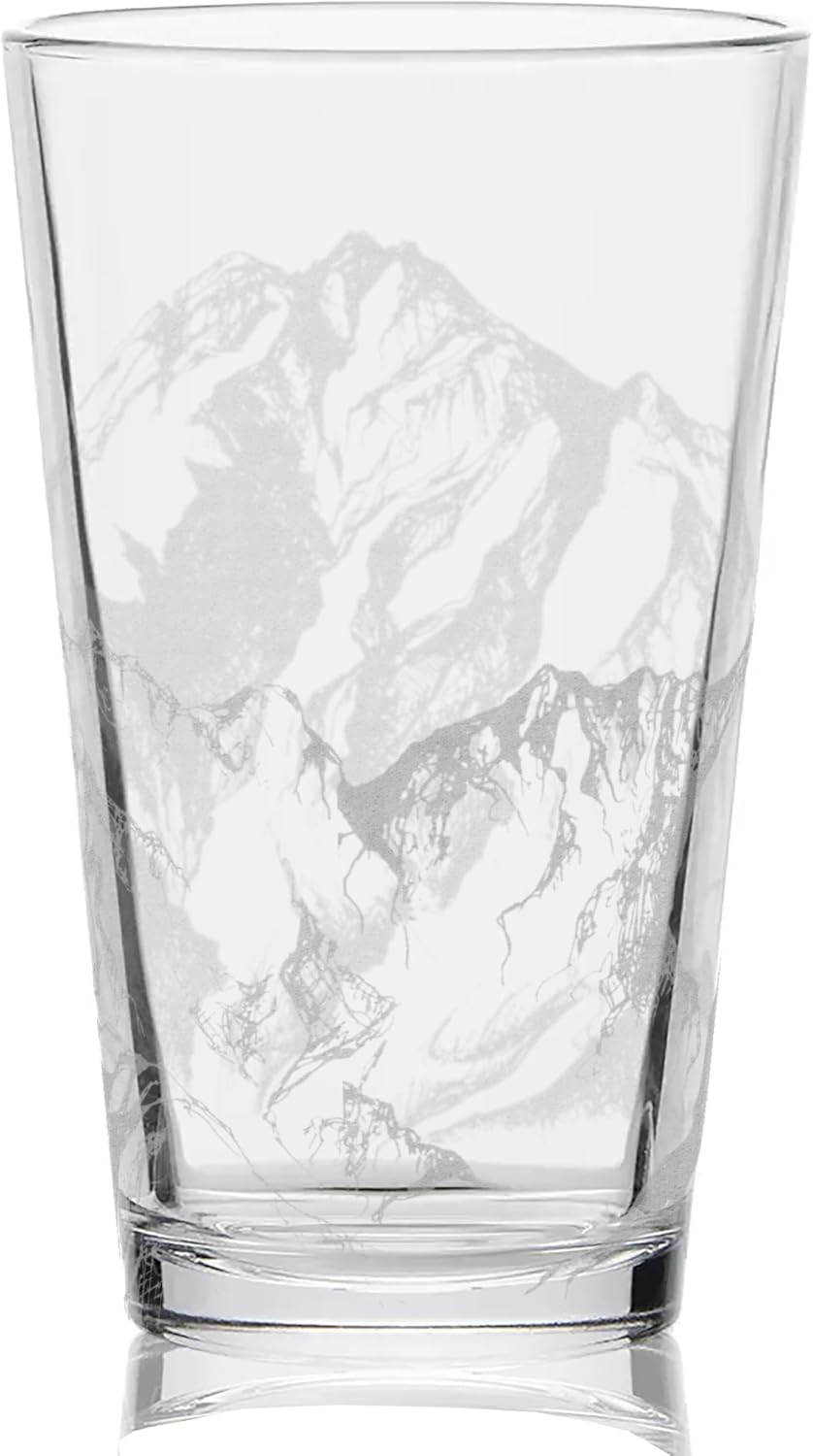 LumEngrave THE MOUNTAINS Engraved Pint Glass | Great Gift Idea for Wilderness Nature Mountain Forest Hiking Adventure Enthusiasts!