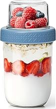 1 Pack Overnight Oats Containers, 500ml+120ml Dual-Layer Glass Jars with Lids, Airtight Yogurt Parfait Cups with Dry & Wet Separation, Meal Prep Containers for Oatmeal, Cereal & Fruit
