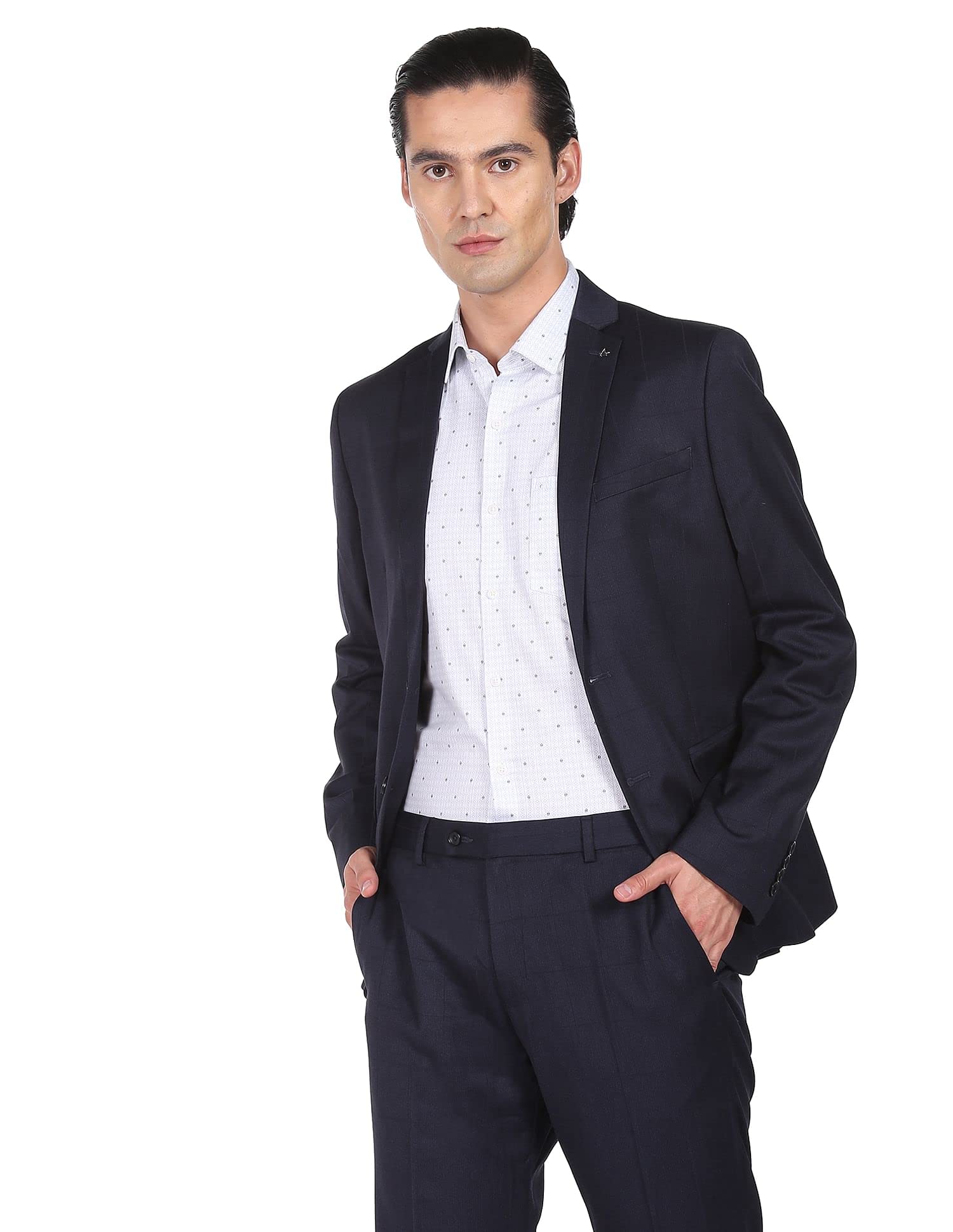 arrow Men Navy Tailored Regular Fit Windowpane Check Two Piece Suit-picture-24