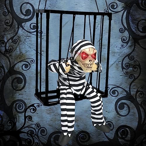 HalHalloween cage Ghost Scary Skull Cage Prisoner Haunted House Decor-Halloween Decor Prop with Motion Sensor. (style2)