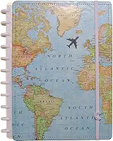 Caderno Inteligente, Grande, Mapa Mundi Azul, 215x280 mm, 80 folhas