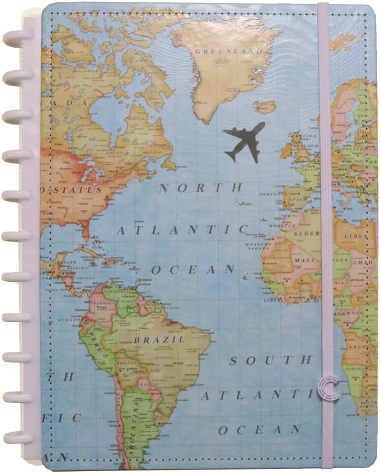 Caderno Inteligente, Grande, Mapa Mundi Azul, 215x280 mm, 80 folhas