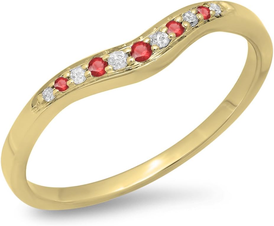 Dazzlingrock Collection Alternate Round Gemstone & White Diamond 11 Stone Contour Stackable Wedding Band for Women in Solid Gold