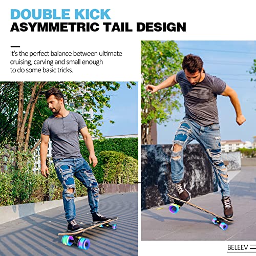 BELEEV Cruiser Skateboards for Beginners, 27 x 8 inch Complete Skateboard for Kids Teens Adults, 7 Ply Canadian Maple Double Kick Deck Concave Skateboard with Skate T-Tool - Image 6