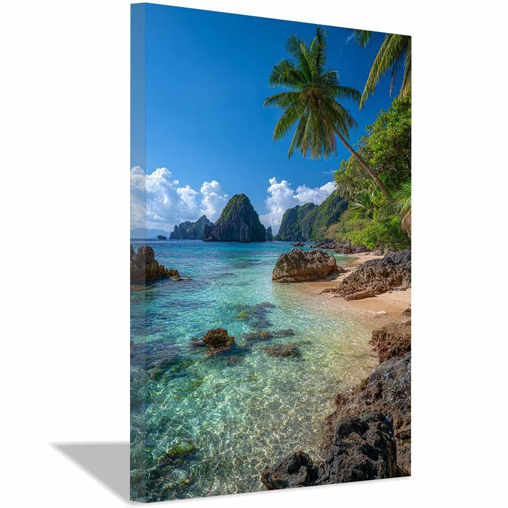 PUQAAEO Canvas Prints Wall Art Clear Water Beaches es Scene Landscape Pictures Modern Canvas Painting Giclee Artwork For Home Decoration(Multicolor)-70x100cm Framed