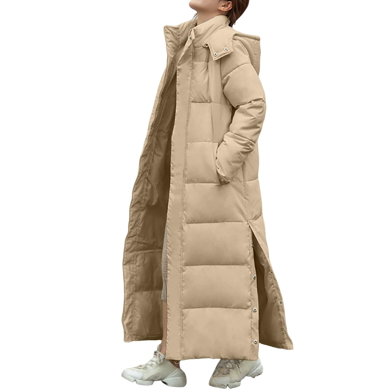 Chaqueta Mujer Abrigo Entretiempo Invierno Cazadora Plumiferos，Abrigo largo informal hasta la rodilla para mujer chaqueta gruesa con capucha y corte ajustado a la
