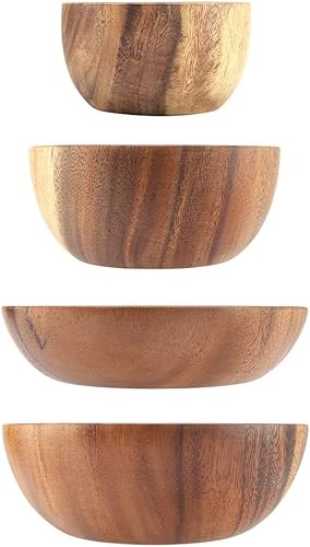 Miniatura 9 de Cuenco, cuenco de madera de acacia maciza, cuenco redondo tallado a mano, herramientas de cocina para ensalada, sopa, arroz, cereales, frutas,