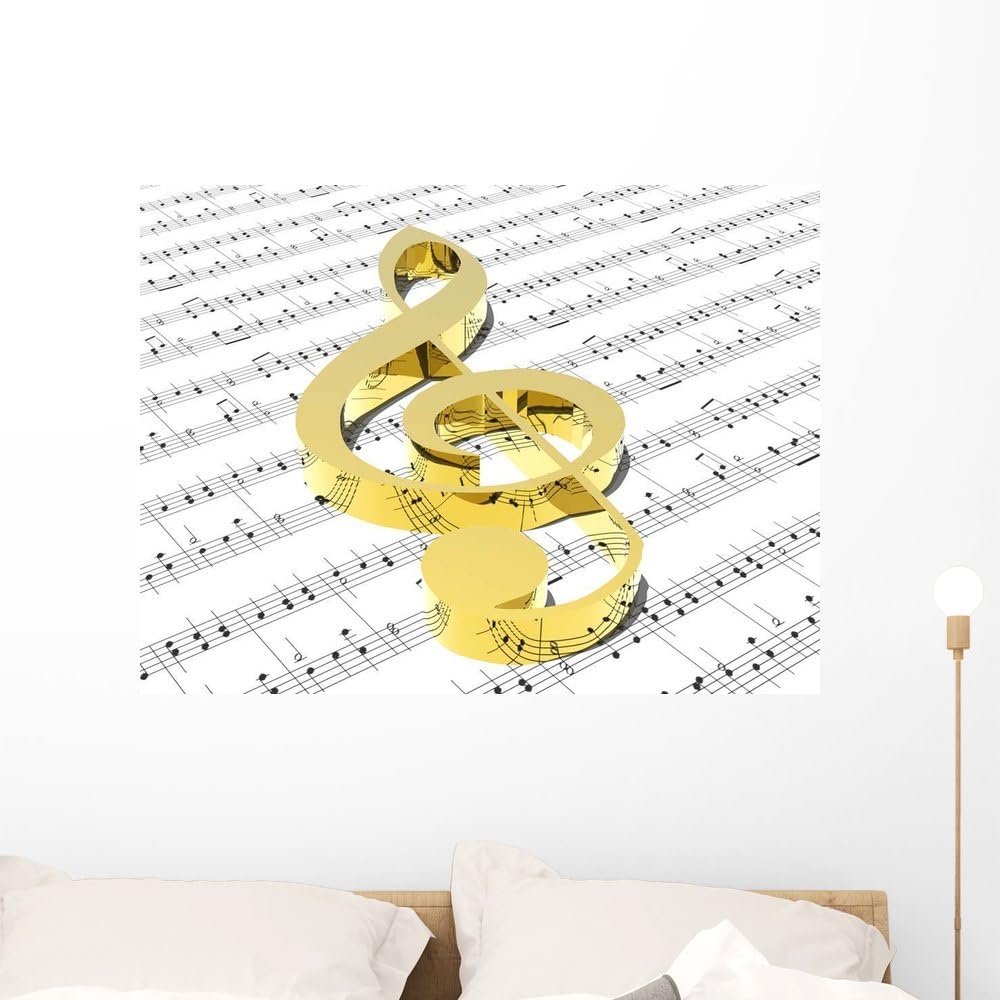 Wallmonkeys GEN-13319-36 WM326987 Treble Clef on Sheet of Printed Music Peel and Stick Wall Decals, 36" W x 27" H-Large