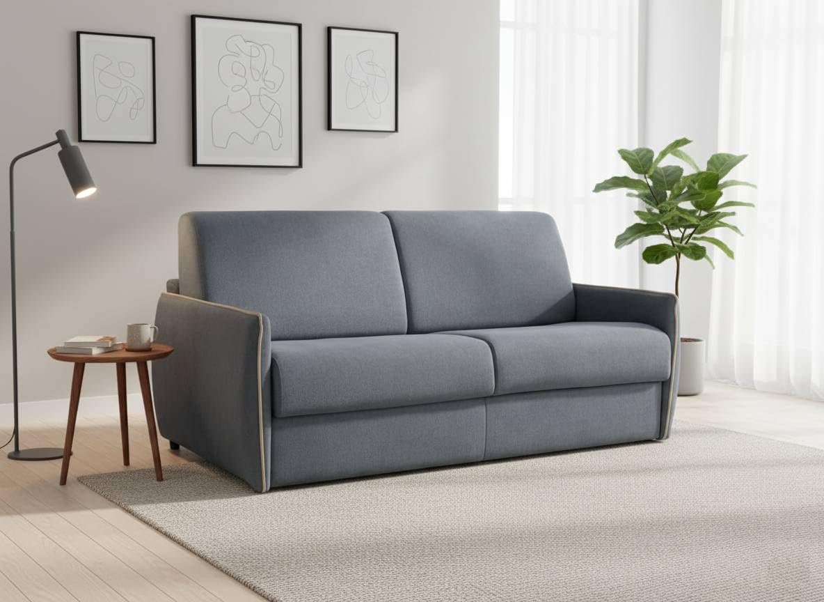 Divano Letto 3 Posti a Ribalta BALI Struttura in Metallo e Legno Imbottitura in Gomma di Poliuretano Rivestimento in Tessuto Rete Elettrosaldata ad Apertura Rapida Colore: Dark grey