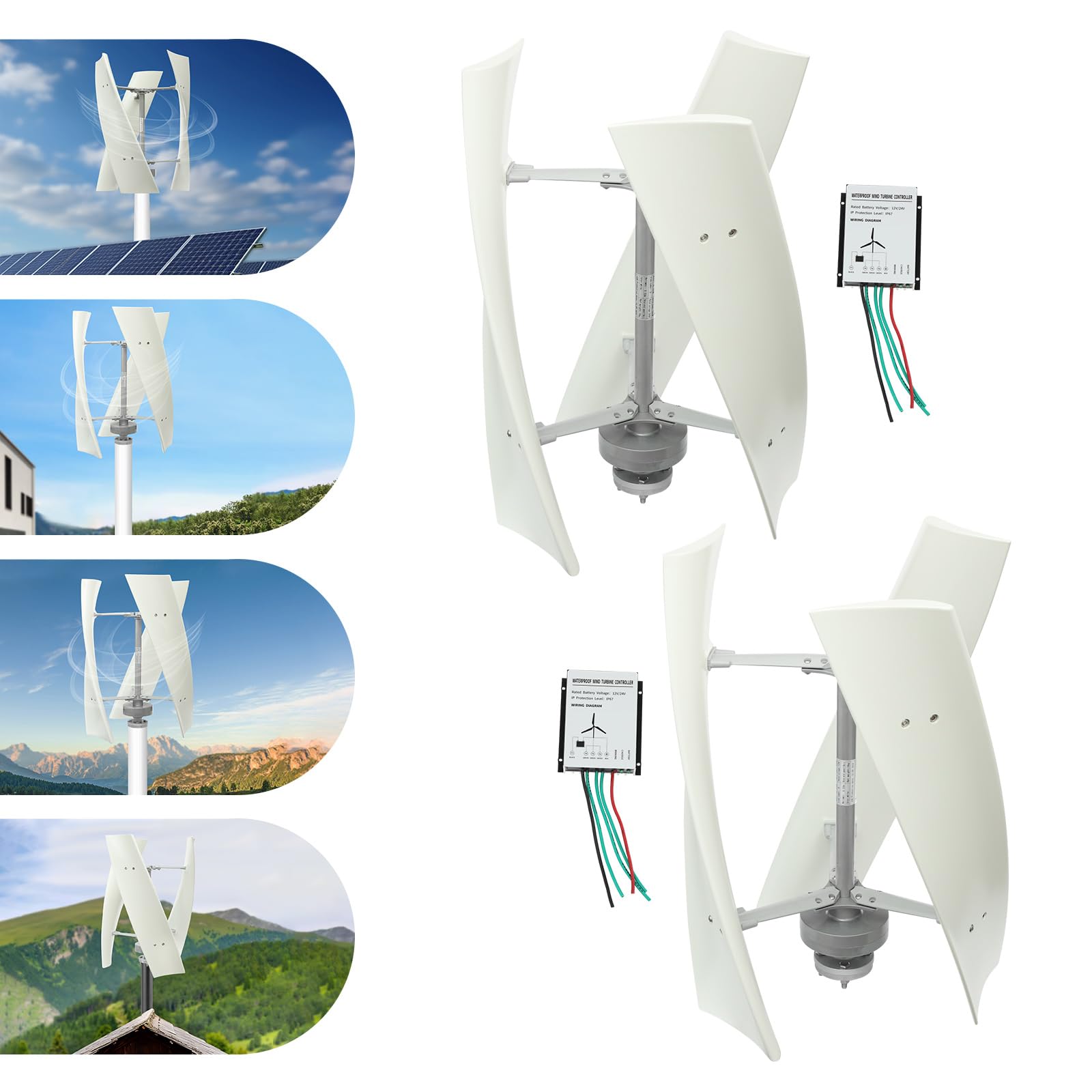 Vertikale Windturbine 100W 12V Weiß - Leiser Windgenerator mit Permanentmagnet-Lagergenerator für Haus Boot Wohnmobil, Startwindgeschwindigkeit 2,5 m/s