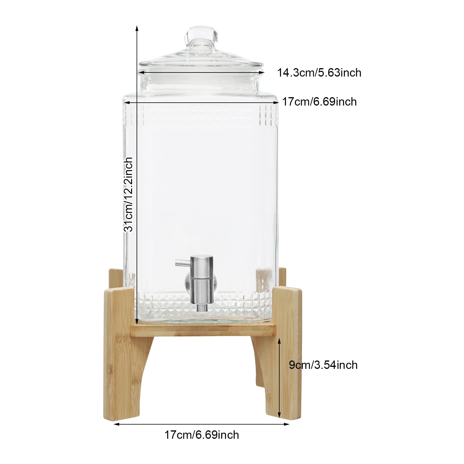 Dispenser di bevande in vetro con rubinetto, distributore di succhi d'acqua, capacità 5 litri per teiera alla frutta per la preparazione di tè freddo, limonata e succhi di frutta