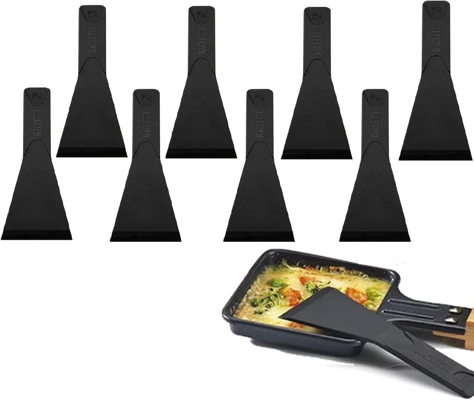 Kiuiom Raclette Spatula, Scoop, Scraper, 8Pcs Spatulas Frying Pan Cream Spatula Pizza Kitchen Cheese Accessories Melter Table Grill Non Stick