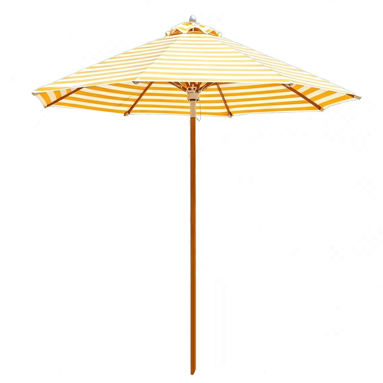 Parasol ogrodowy 270 cm w żółto-białe paski,z drewnianym trzonkiem, UPF 50+
