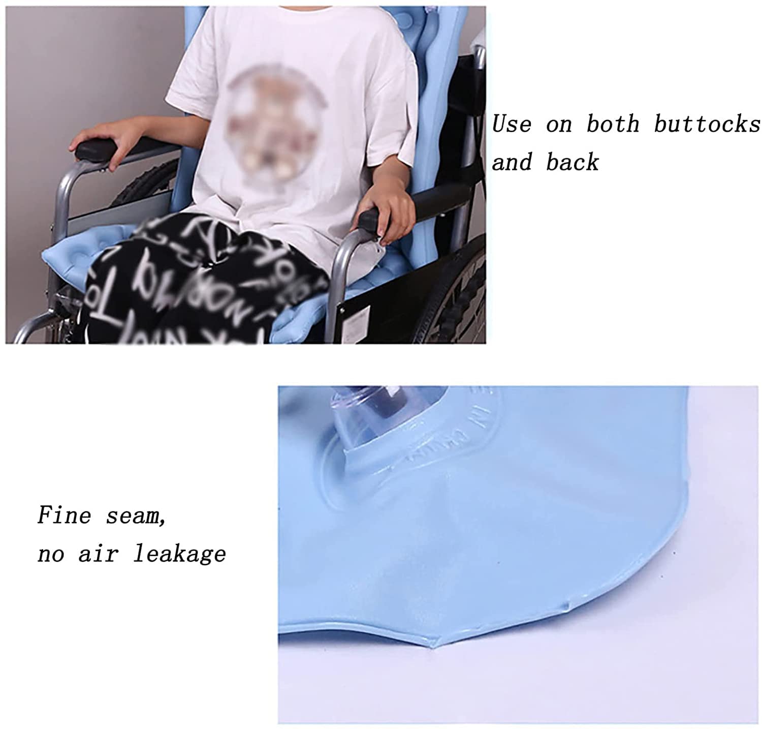FOOJO Cojín De Asiento Inflable Portátil, Cojín De Asiento Ergonómico Inflable De Aire Asiento De Dolor De Presión Cuadrado Antiescaras, para Silla De Ruedas Y Uso Diario, Azul