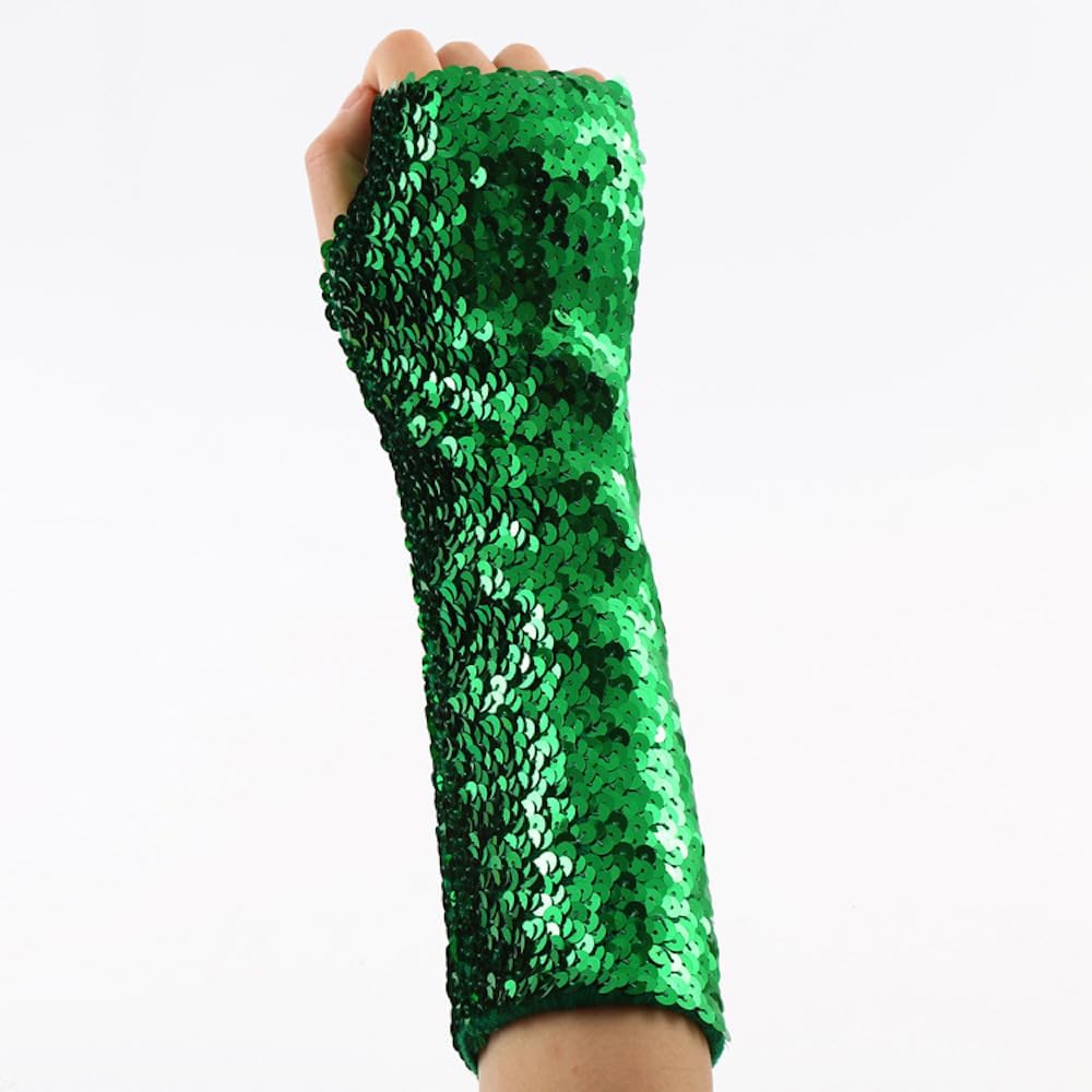 Vingerloze paillettenhandschoenen, halve vingerhandschoenen met pailletten, armwarmers, lange handschoenen, voor maskeradefeesten, Halloween, cosplay, accessoires, opera-optredens, rood, 9 x 21 cm