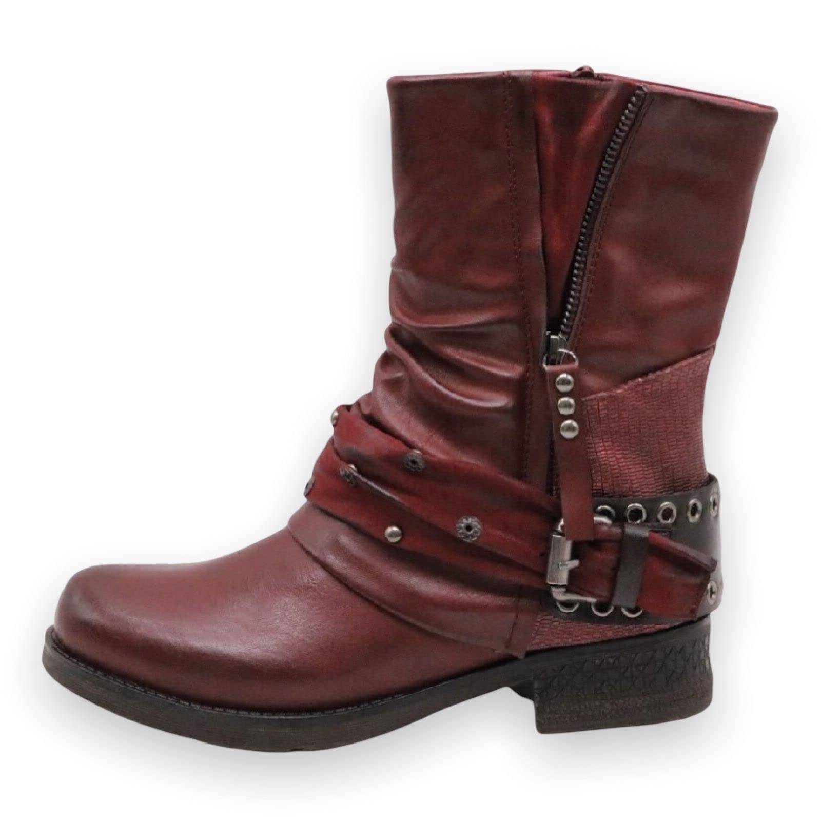 Bottines Motardes Elara Pour Femme - Style Rivets Chunkyrayan, Tige Cheville, Semelle Antidérapante