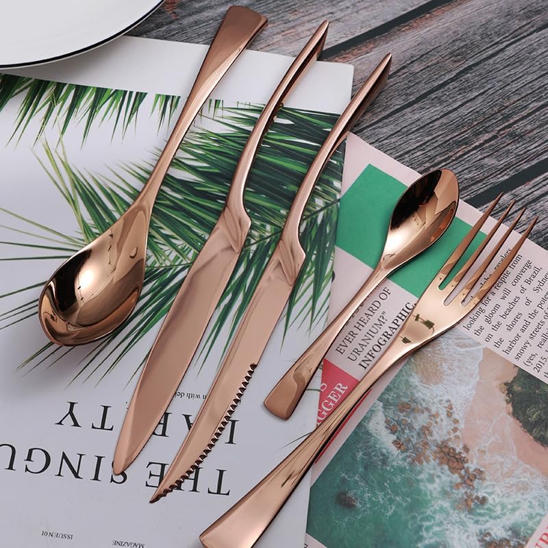 Silverware Flatware Set, 3/12/18/24/30/36 Pieces Creative Steak Knife, Fork And Spoon Tableware Set 304 Stainless Steel Spoon Steak Knife(Color:Black,Size:12 Pieces for 4)