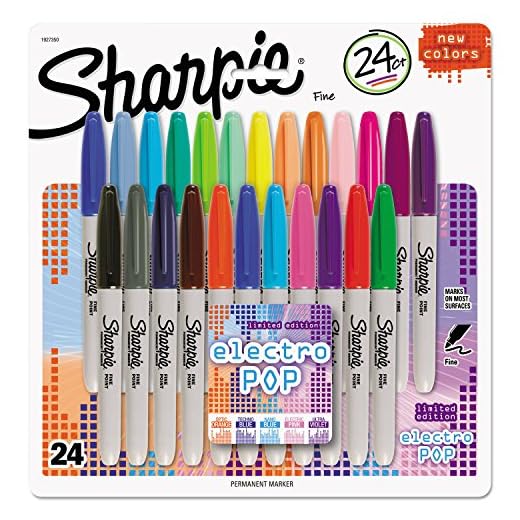 Sharpie Electro Pop Permanent Markers, Fine Tip Marker Set, Coloring Markers, Drawing Markers, Writing Markers, Assorted Colors Art Markers, 24 Count
