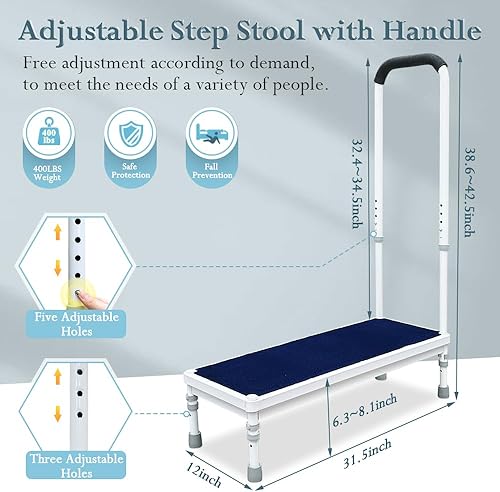 Miniatura 2 de Taburete médico con asa, escalones de cama para camas altas para adultos mayores 3 en 1, mango de cama de seguridad, asistencia de mesita de noche,