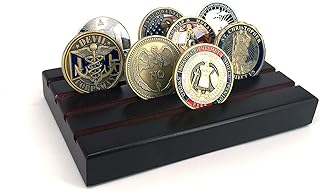 4 Rows Coin Holder,Challenge Coin Display Stand Rack Military Coin Holder (Wood)