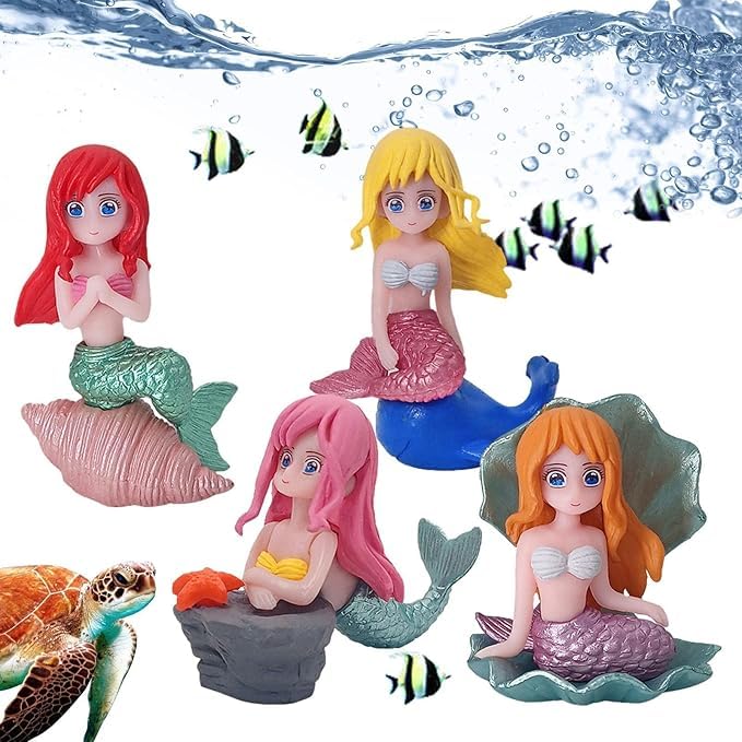 Image of Scroll Store Cute 2PCs Mermaid Toy for Aquarium Fish Tank, Terrarium, Cake, DIY and Home Decorations | Multipurpose Decoration Toy (Any 2pcs of Mermaid Toy)