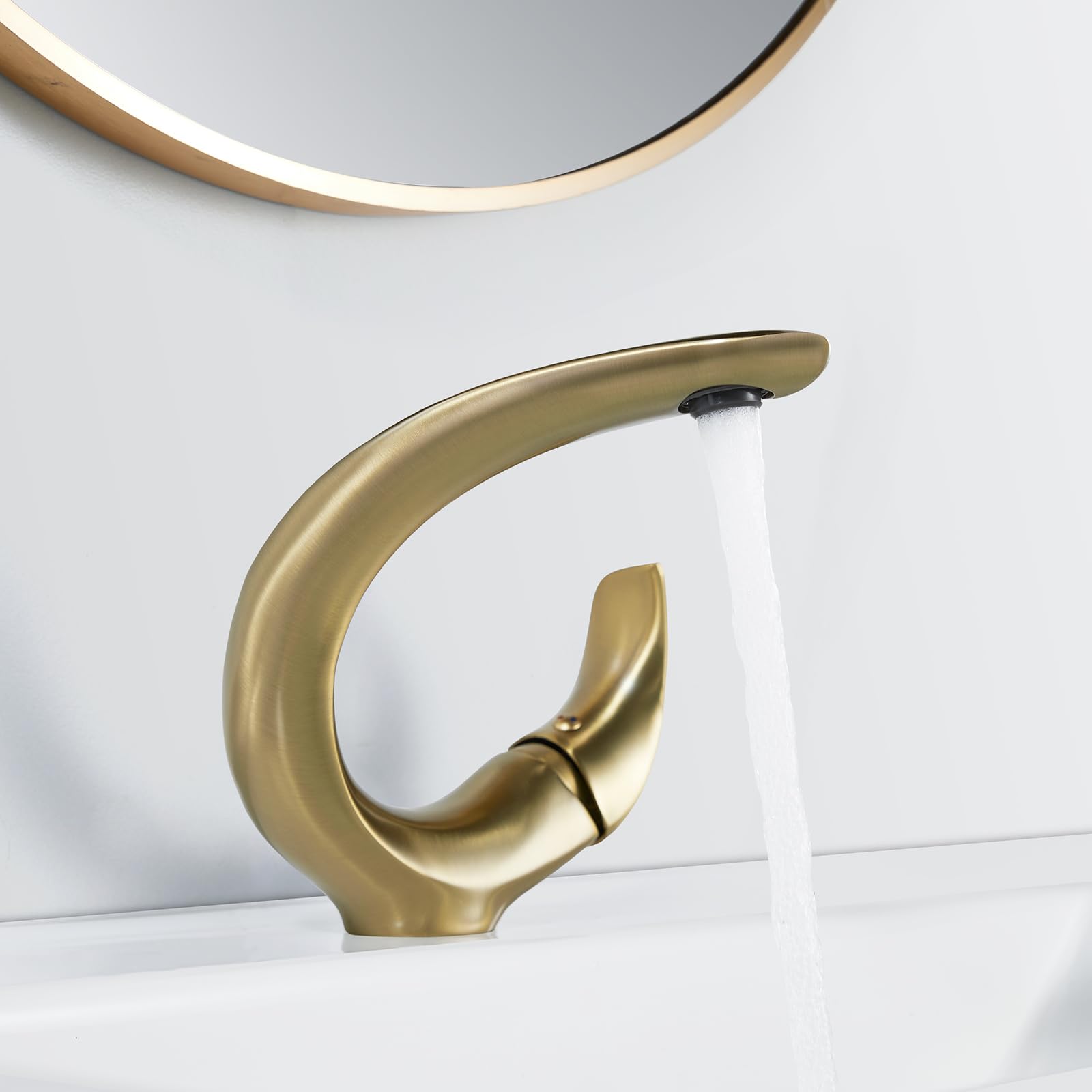Hermodly Robinet de Salle de Bain - Robinet de Lavabo en Laiton Froid et Chaud - Mitigeur Monocommande - Or - Style Contemporain - Montage sur Pont - Salle de Bain