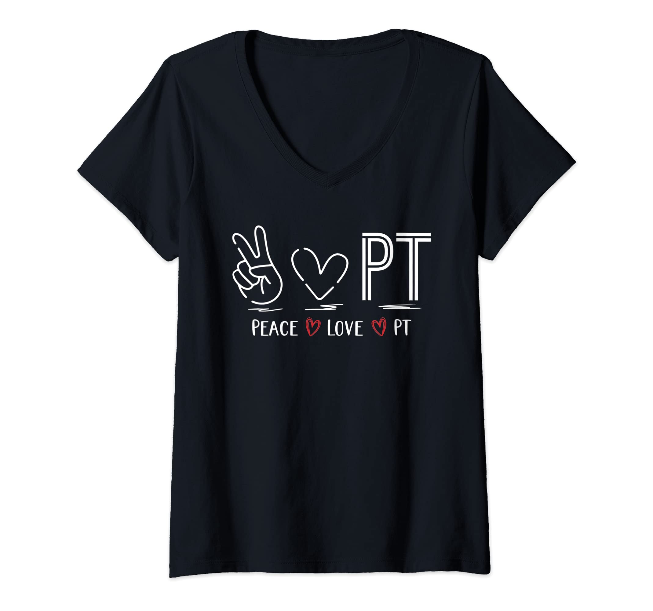 Womens Peace Love PT Physical Therapist Therapy V-Neck T-Shirt