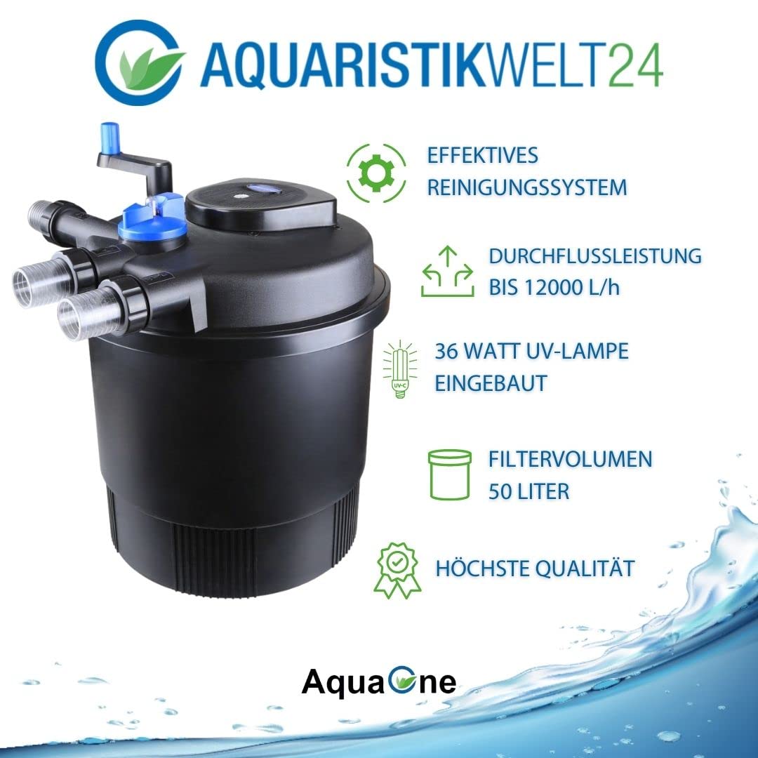 AquaOne Set di filtri per laghetto con pompa per laghetto, impianto di filtraggio CPF-20000 per laghetto fino a 40.000 litri, set completo con lampada UV, pompa Eco regolabile 37-180 Watt, tubo per
