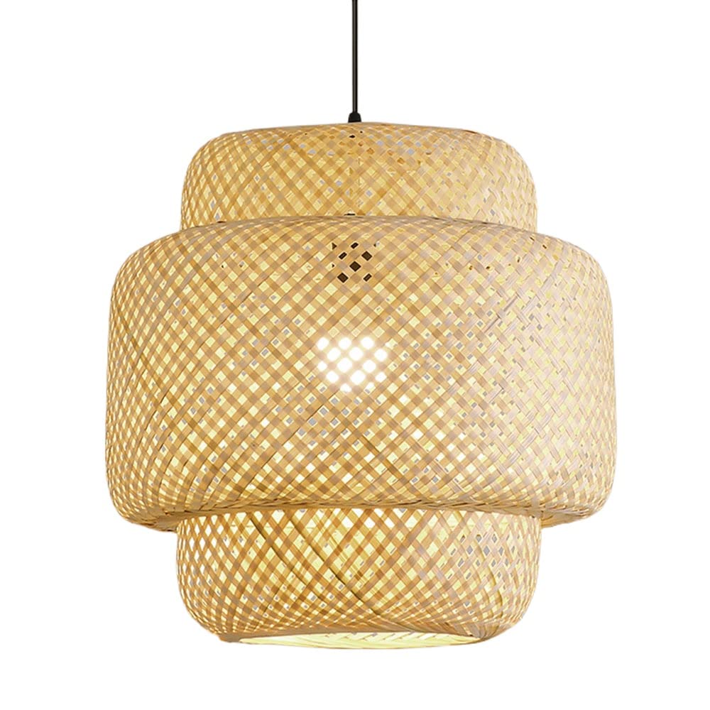 Abat-jour de lustre en bambou tissé main style vintage pour salon