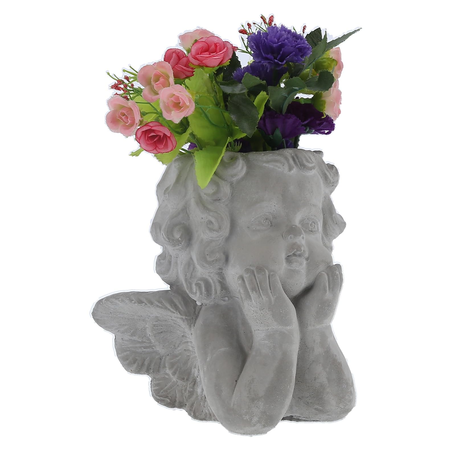 HERCHR Vaso a Forma di Testa d'Angelo, Elegante vaso da fiori in cemento per piante grasse, piante finte, Soprammobile Vintage Dipinto a Mano