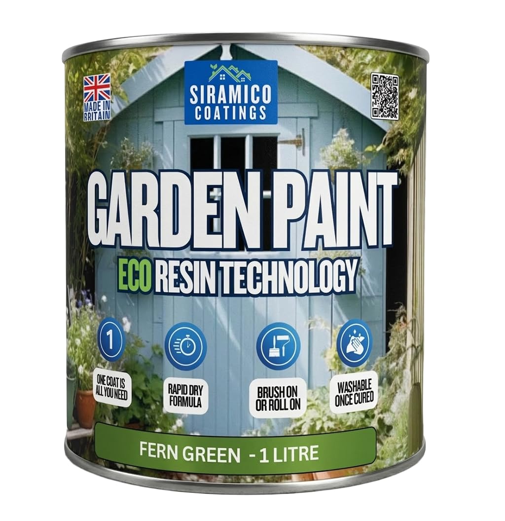 SIRAMICO COATINGS Garden Paint – 1 Litre - Eco Resin Premium One Coat Garden Paint for Garden Furniture (Fern Green)