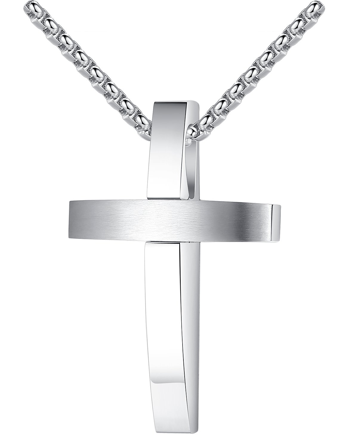 Stainless Steel Cross Pendant Necklace, Unisex, 22" + 2" Ext, 7c0026