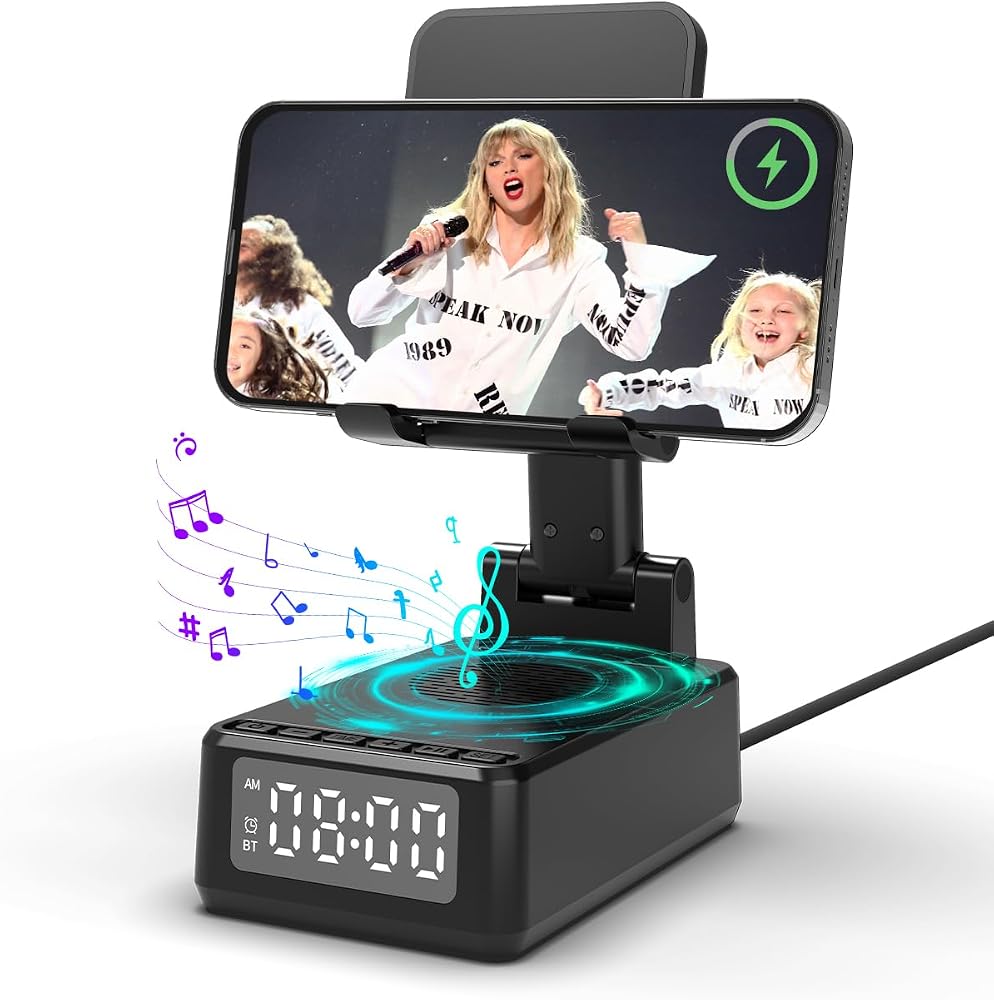 Gifts for Men,Wireless Phone Charger Stand with Bluetooth Speaker & Alarm