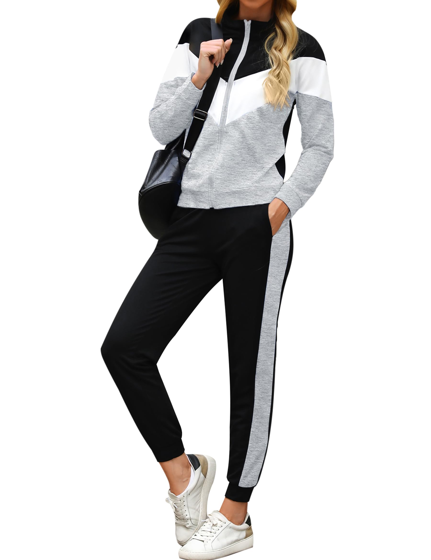 Marvmys Tuta Donna Sportiva Due Pezzi Giacca con Zip e Pantaloni Lunghi