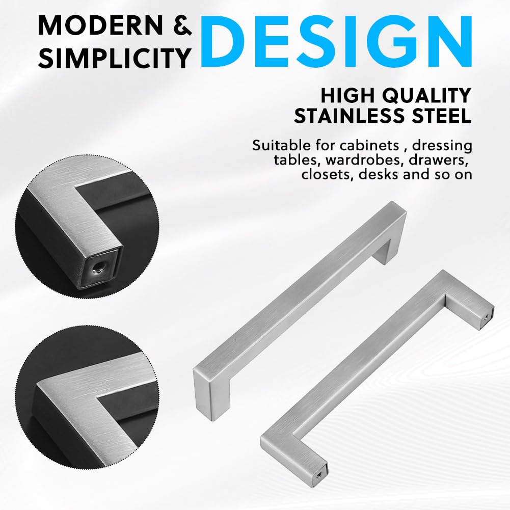 Flintronic 2PCS 160 mm Brushed Stainless Steel Cabinet Handles - Square Bar Pull for Wardrobe, Drawer, Kitchen - Image 3