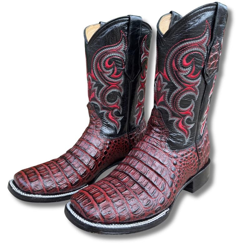 Image of Men's Alex Exotic Caiman Python Western Cowboy Boots Square Toe Pull On Tall Shaft bota de vaquero para hombre