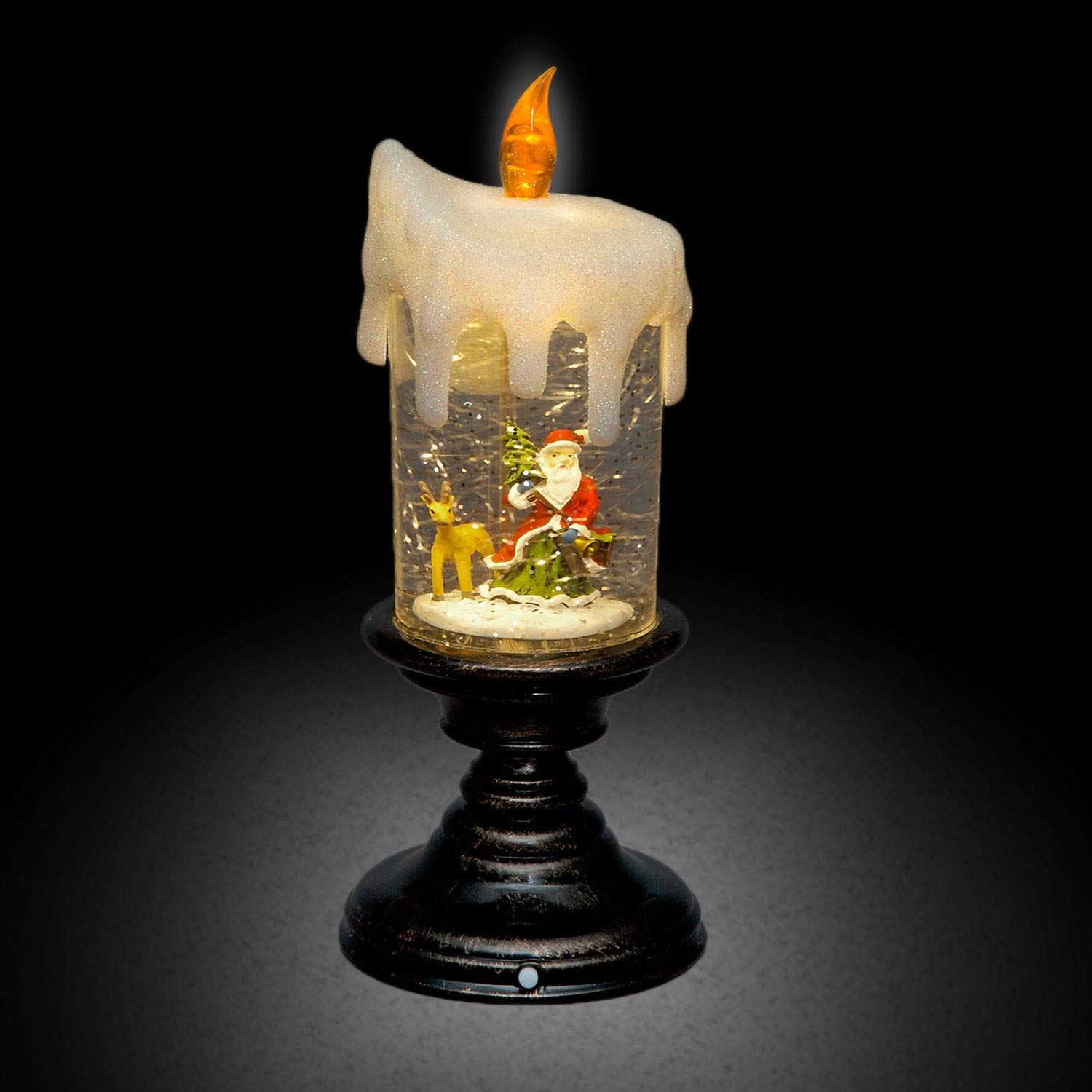 Snowtime Transparent Battery Operated 25Cm Led Water Candlestick With Santa Scene