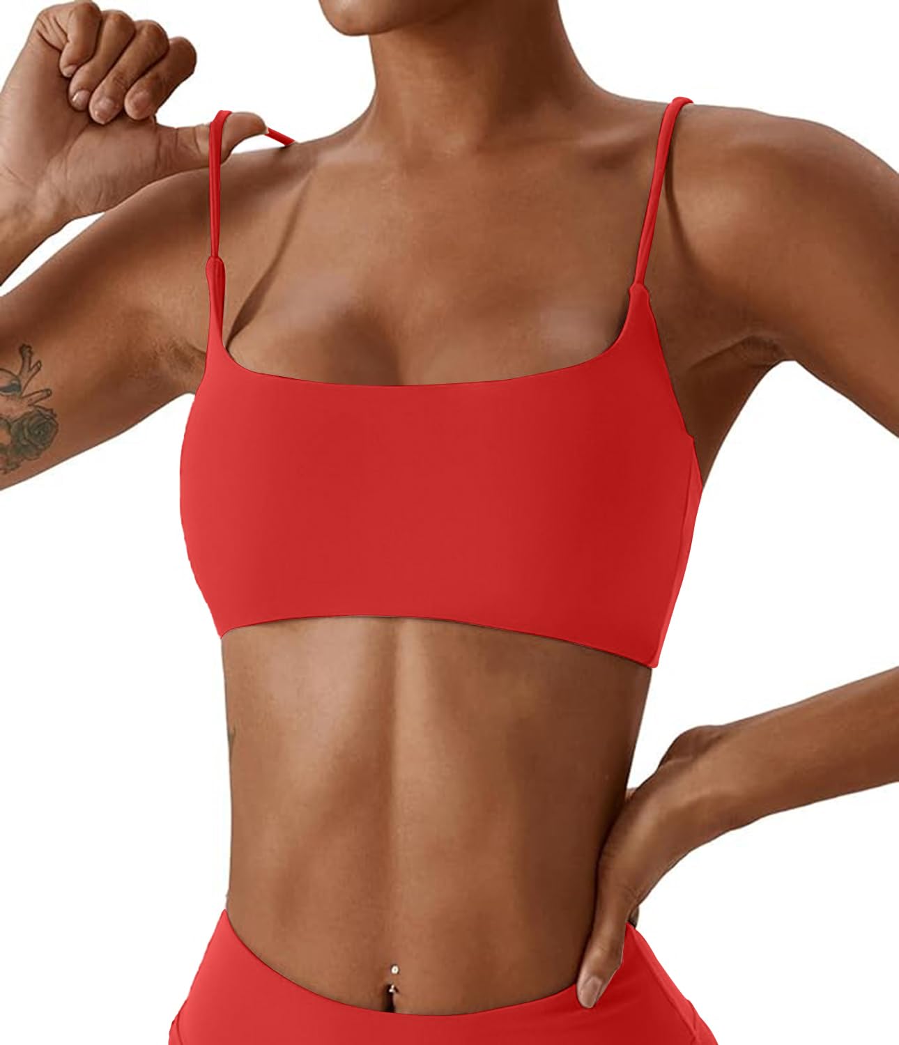 Comper Women's Sports Bras Wirefree Racerback Workout Bras Sexy Thin Straps Yoga Sport Bras with Removable Pads