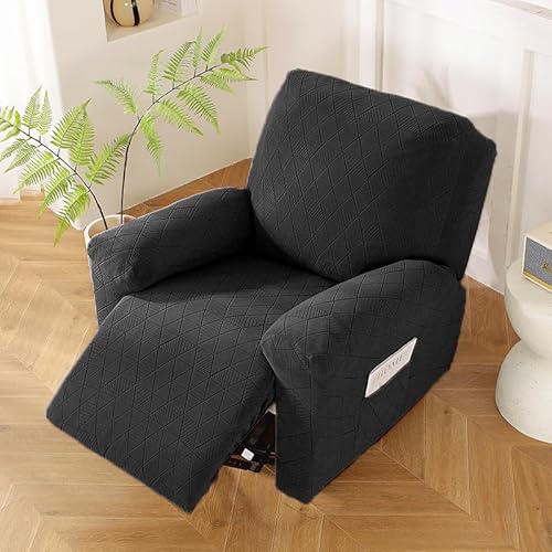JinweiS カウチカバー アーガイルジャカードストレッチソファカバー リクライニングチェアカバー リビングルームソファ用 簡単フィット 洗濯可能 家具 1シート(ブラック)