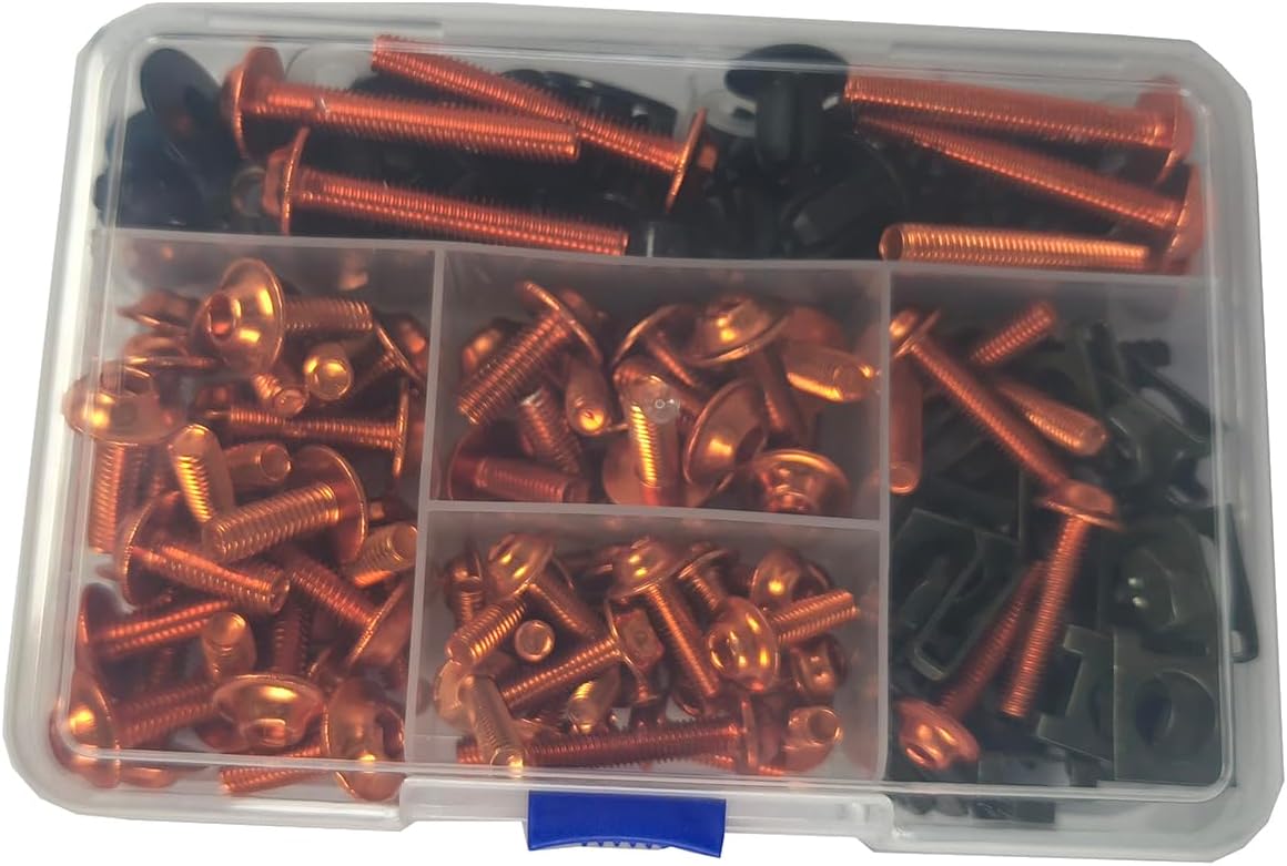 210 PCS Motorcycle Fairing Bolt Kit Screws Aluminum Fasteners Washers Nuts Screws Clips for Yamaha Kawasaki BMW Suzuki Honda Dirt Bike Sportbike Chopper Cafe Racer ATV Scooter(Orange)