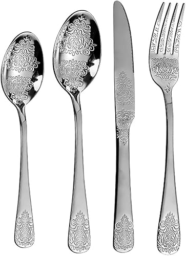 cathyladi Juego de cubiertos de acero inoxidable juego de cubiertos de 24 piezas para 6 personas incluye cuchara de tenedor espejo pulido apto para