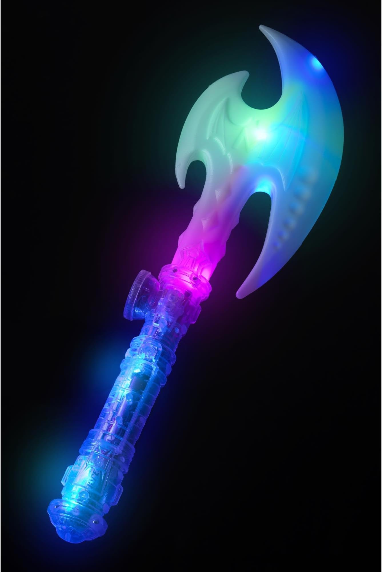 Smiffys Space Warriors Axe, Multi-Coloured Light Up, including Batteries, 43cm / 17in, Smiffys Leisure Products Fancy Dress, Funtime Dress Up Lite-up & glo