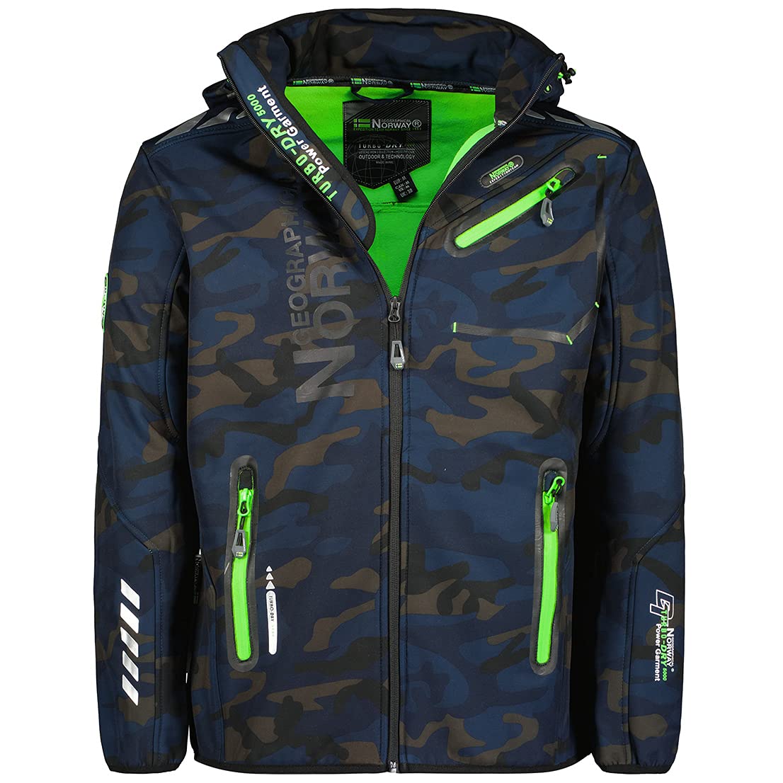 Geographical Norway River & Forrest - Giacca softshell funzionale da uomo, per attività all'aria aperta, traspirante, antivento, impermeabile River – Camo Navy/Verde S