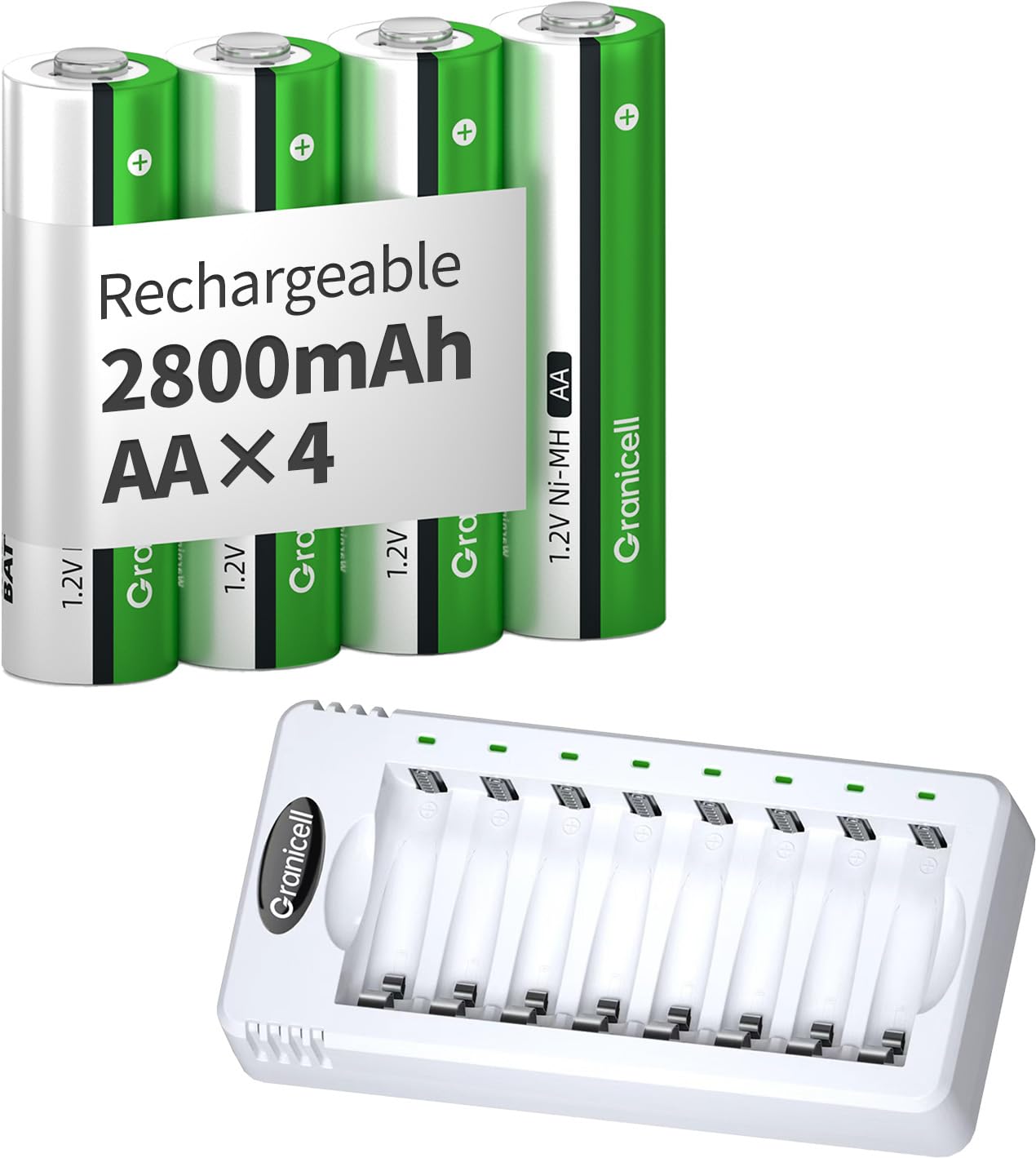 Granicell AAA Battery Charger and 2800 mAh AA 4 Pack